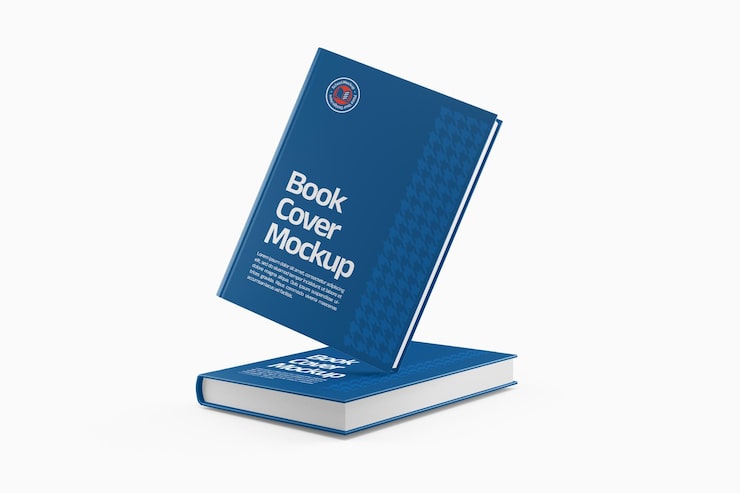 PSD mockup för blått inbundet bokomslag