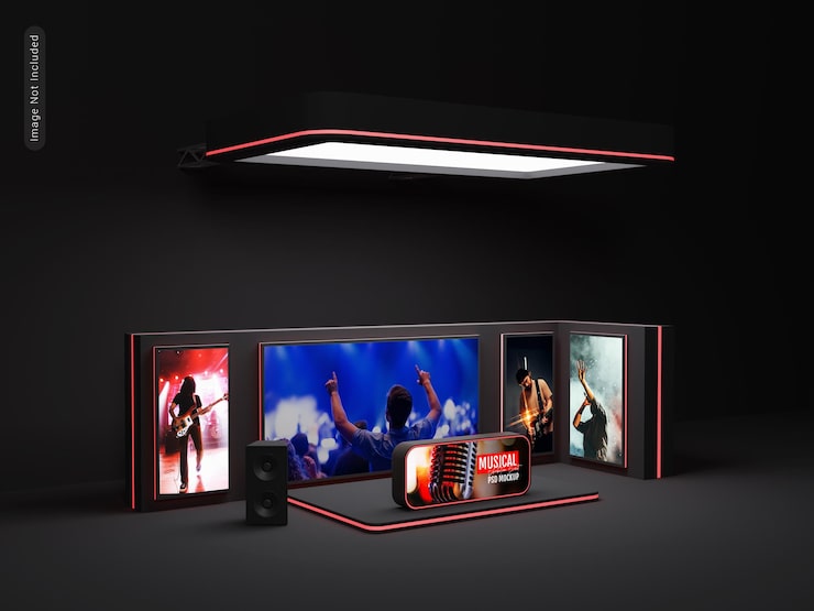 PSD mockup voor presentatie van muzikaal evenement
