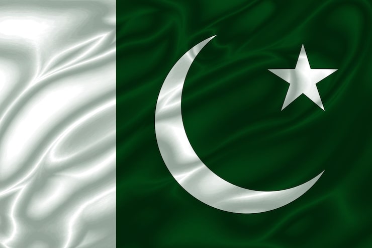 PSD pakistans flagga på tyg som vajar i vinden