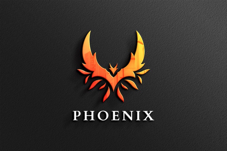 PSD 黑色纸张中带有反射的凤凰logo样机