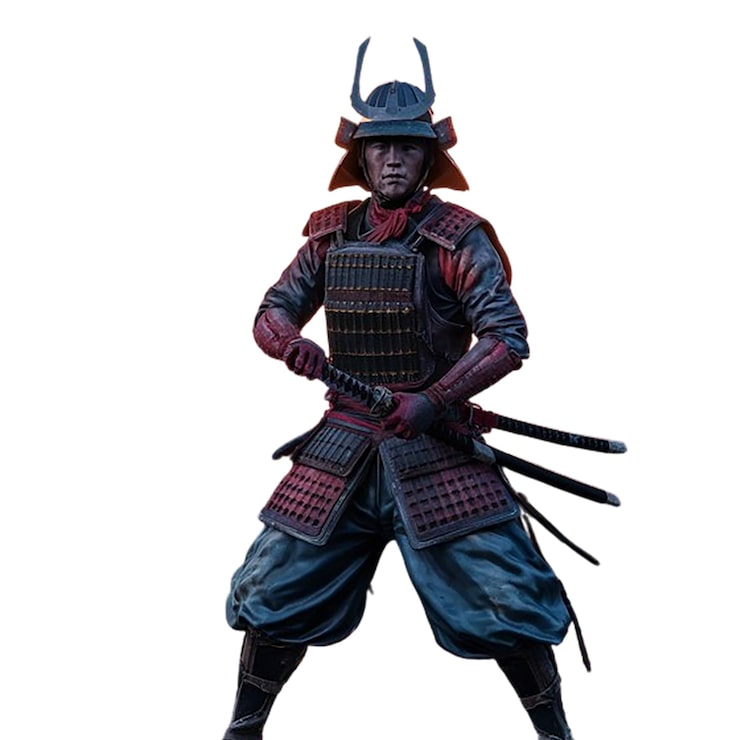 PSD piirros samuraista, jolla on miekka keskellä