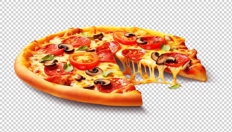 PSD pizza z jednym plasterkiem odciętym ai cutout na przezroczystym