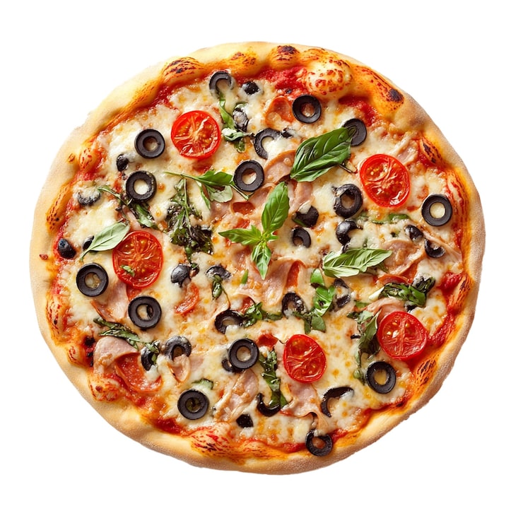 PSD pizza z oliwkami, pomidorami i oliwkami