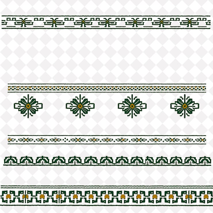 PSD png japansk sashiko-broderi med geometriska mönster borderlines design i folkkonstdesign