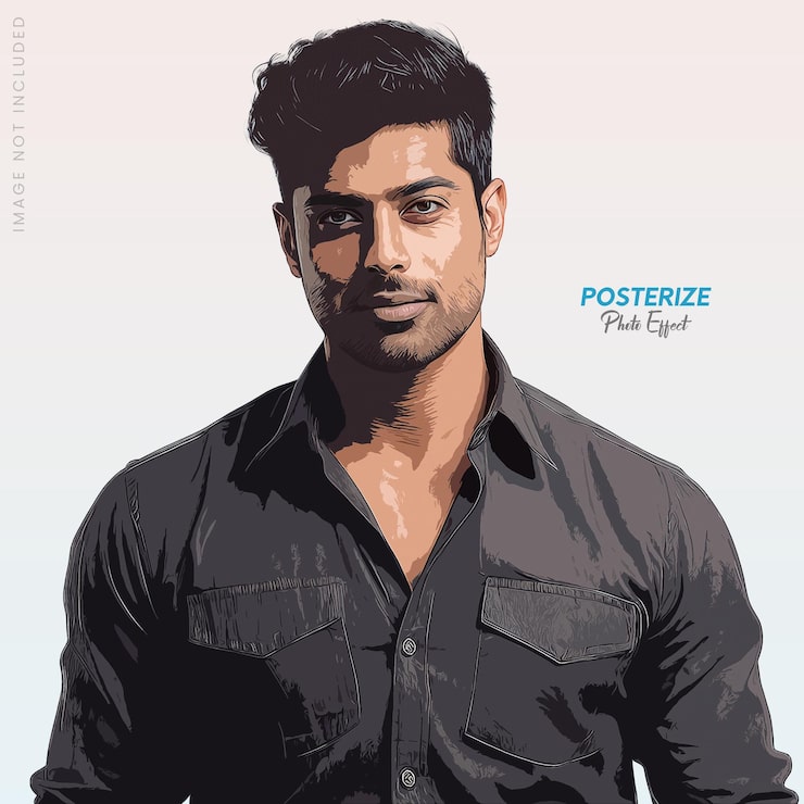 PSD portret met posterisatie-effect met een zelfverzekerd individu in casual kleding