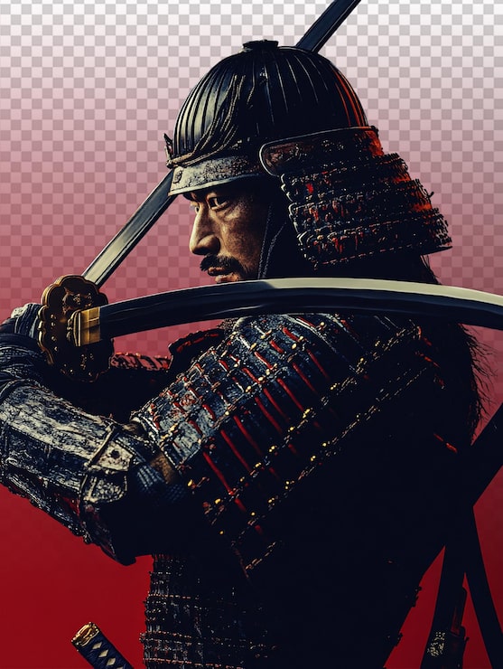 PSD profiilikuva hurjasta samuraista perinteisessä haarniskassa