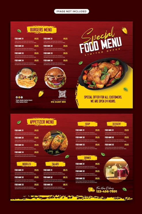 PSD projekt szablonu menu restauracji, plakat menu restauracji, szablon menu