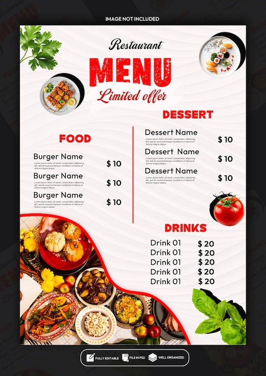 PSD projekt szablonu plakatów menu specjalnych restauracji