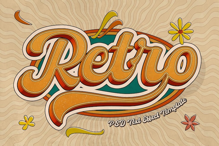 PSD psd-mal for retro teksteffekt – 1970-tallsstil