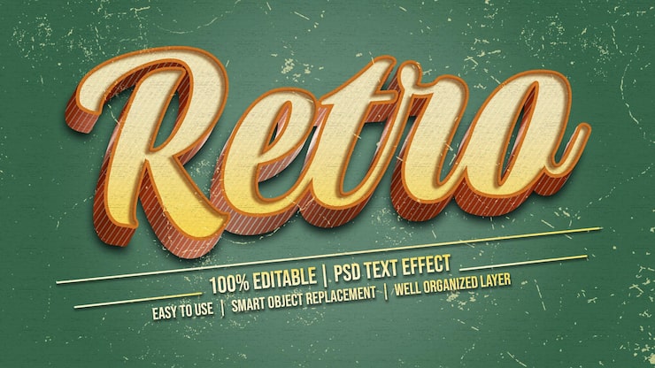 PSD retro teksteffekt med 3d-estetisk redigerbar stil