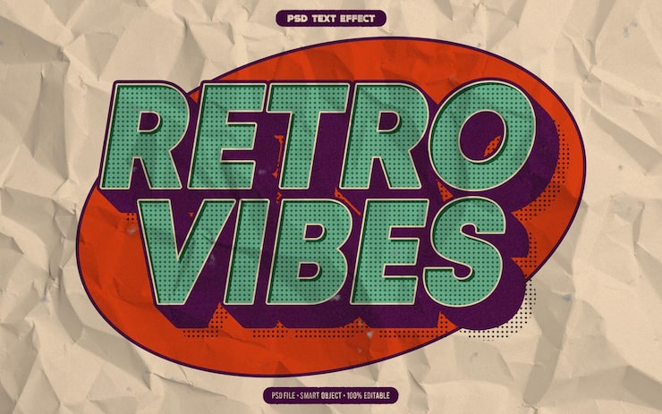 PSD retro vibber: fet, redigerbar 3d-teksteffekt
