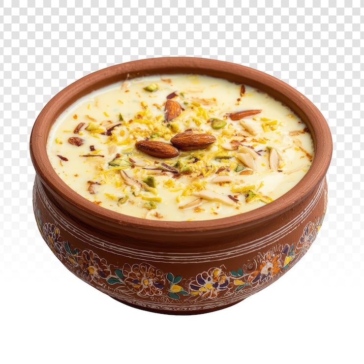 PSD rik och krämig indisk kheer eller rabri i lerskål