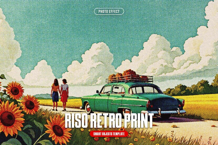 PSD riso retro print photo effect