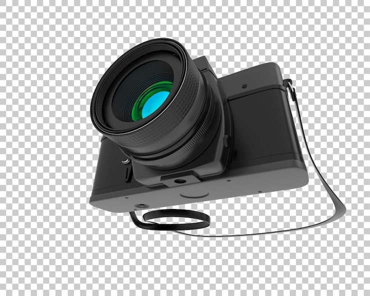 PSD şeffaf arka plan üzerinde izole edilmiş dijital fotoğraf makinesi 3d render illüstrasyonu