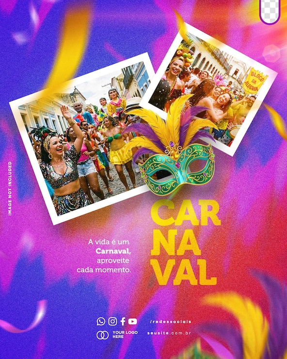 PSD şenlikli maske ve dans eden i̇nsanlarla canlı karnaval kutlaması