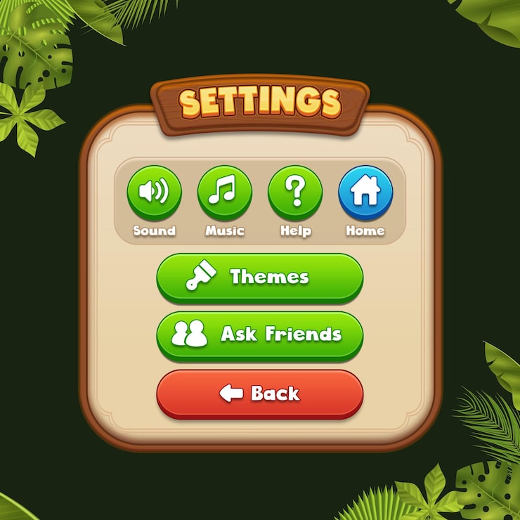 PSD setting screen game ui popup 2d interface game ui gaming ui 2d houten stijl spel ui