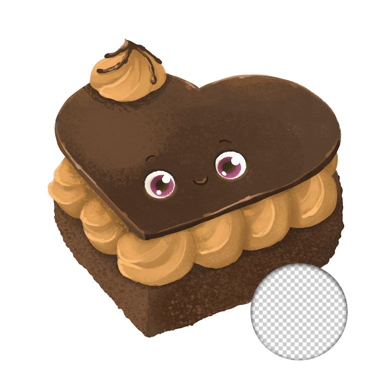 PSD słodki tort czekoladowy w stylu kawaii na białym tle