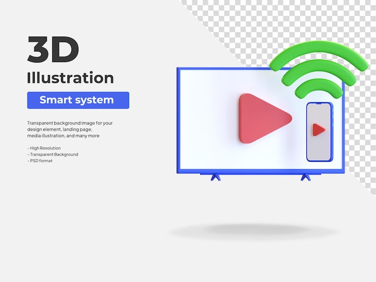 PSD smart tv-entertainmentsysteem internet van ding 3d pictogramillustratie