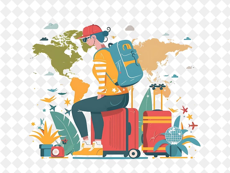 PSD 带有旅行社的春季旅游交易会展示了他们的desti png festival 2d扁平艺术插图
