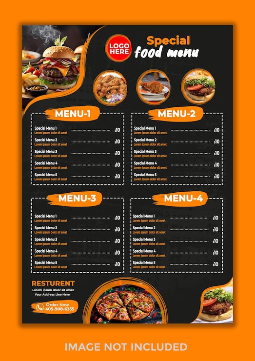 PSD szablon menu żywności restauracji