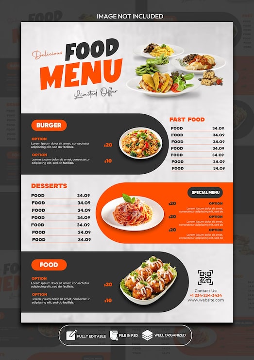 PSD szablon plakatu specjalnego menu restauracji
