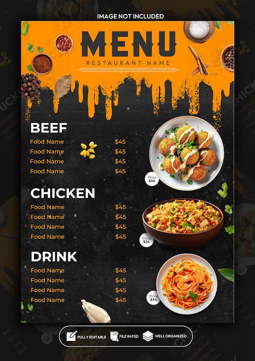 PSD szablon plakatu specjalnego menu restauracji