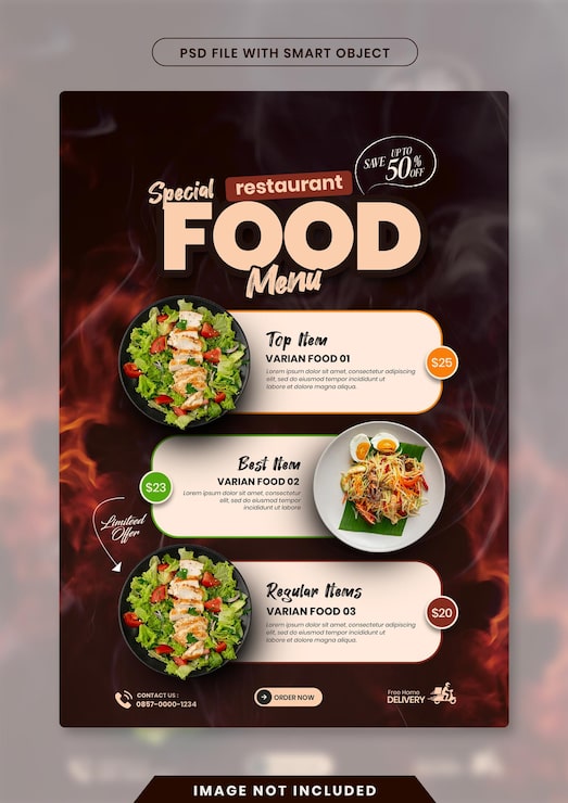 PSD szablon plakatu specjalnego menu restauracji