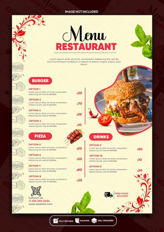 PSD szablon projektu plakatów menu specjalnych restauracji