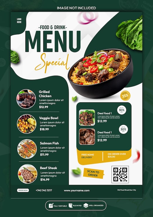 PSD szablon projektu plakatu menu specjalnego na id al-adha dla restauracji