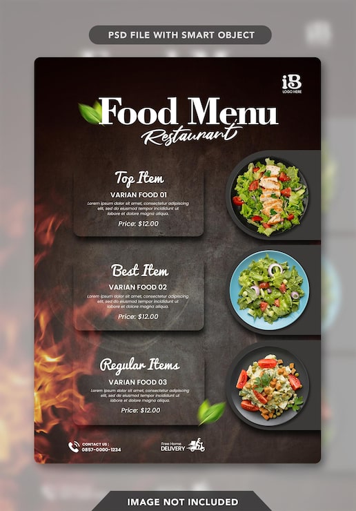PSD szablony projektowania ulotki menu restauracji spożywczej