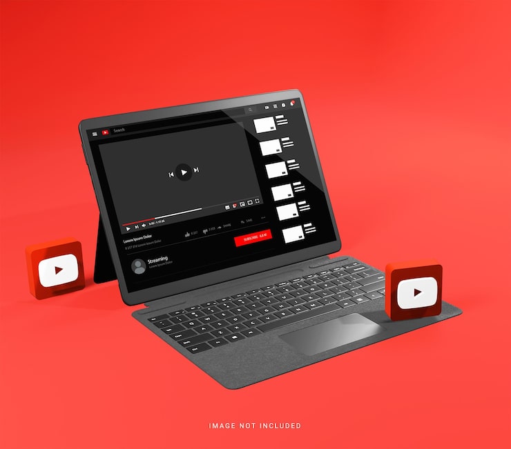 PSD tabletmodel met 3d-pictogram youtube