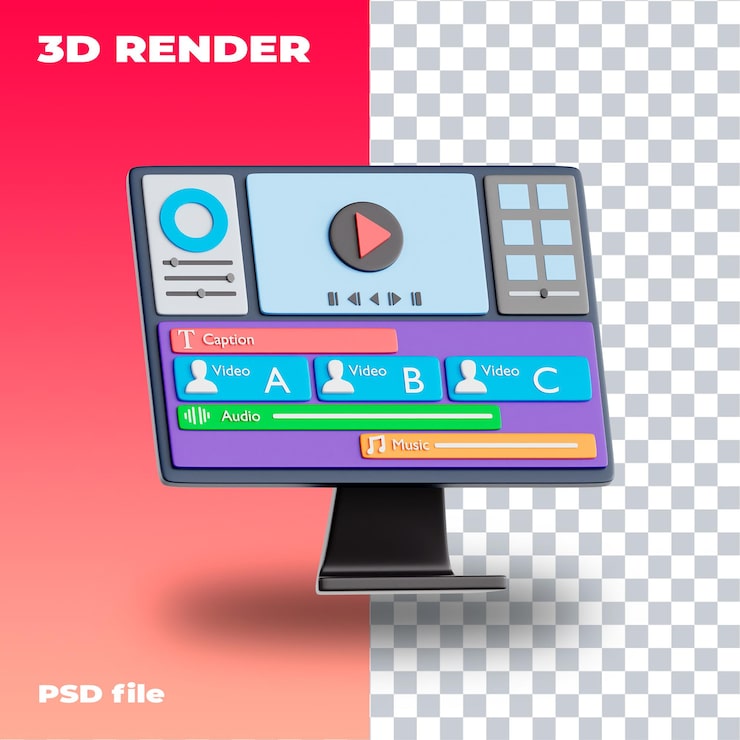 PSD timeline bewerk illustratie psd 3d pictogram 3d rendering hoge resolutie