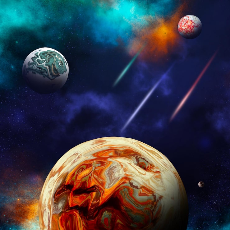 PSD tło kosmiczne 3d z fikcyjnymi planetami i mgławicą