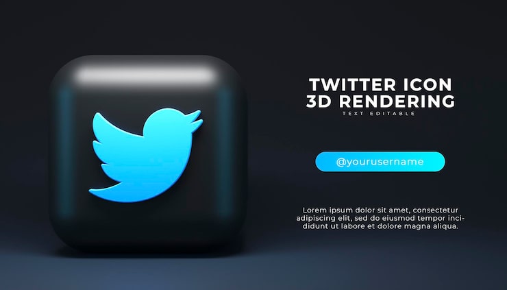 PSD twitter 3d render aplikacji logo tło platforma mediów społecznościowych youtube
