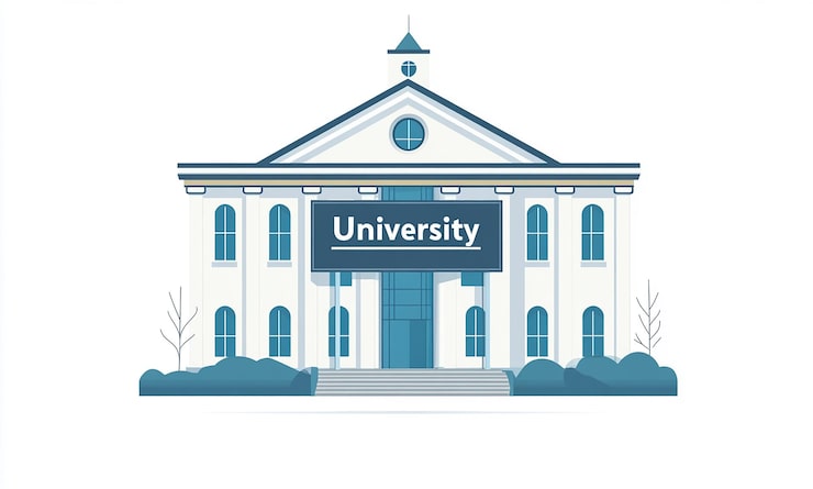 PSD universitetsbyggnad med blå detaljer