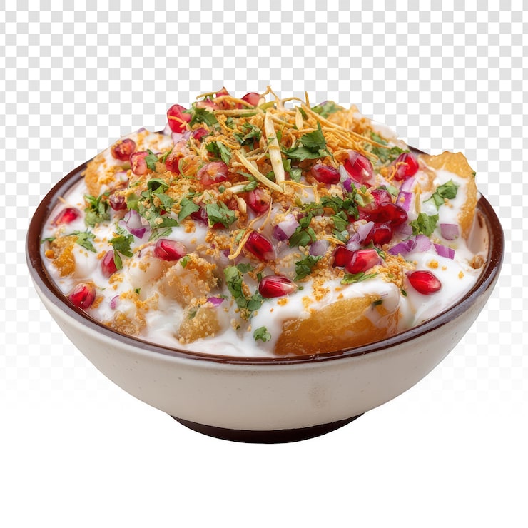 PSD utsökt dahi bhalla med yoghurt och granatäpple