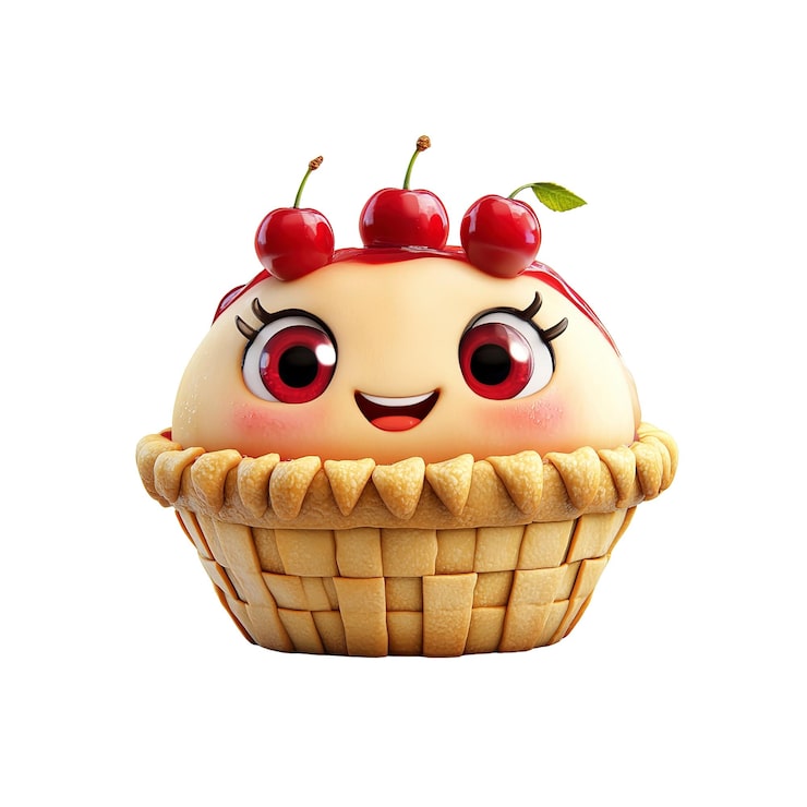 PSD uwielbiana postać cherry pie 3d rendering uroczego ciasta z uśmiechniętą twarzą