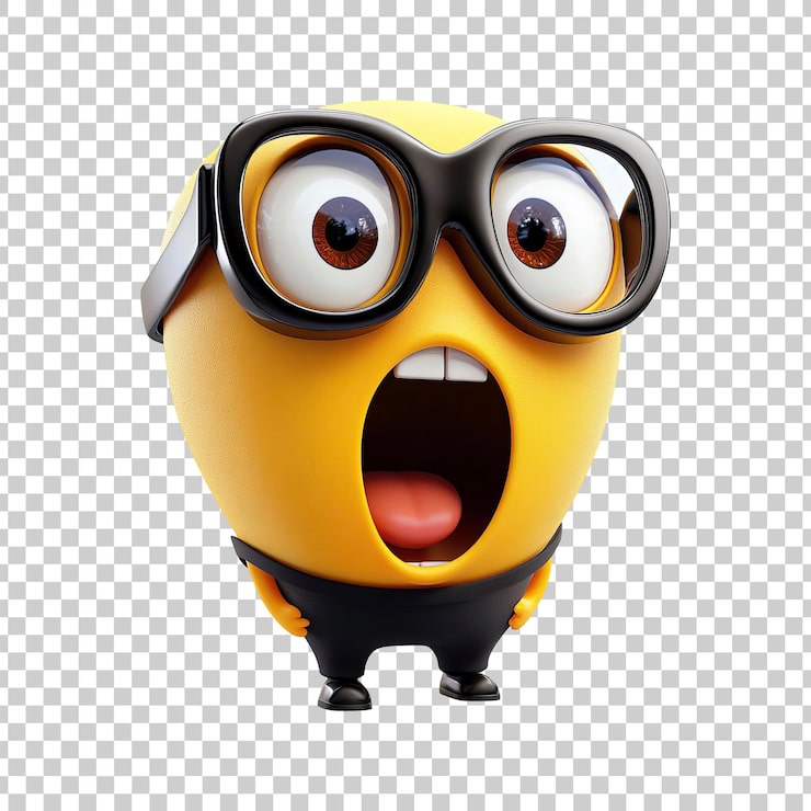 PSD verrassende emoji met open mond en bril op een doorzichtige achtergrond