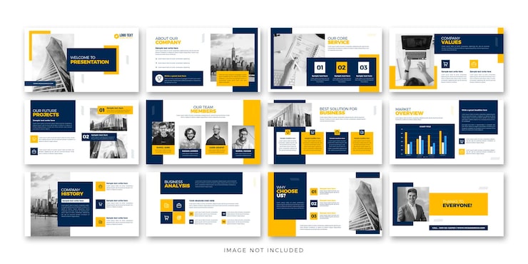 PSD yaratıcı iş powerpoint sunumu ve açılış sayfası anahtar notu slayt şablonu tasarım seti