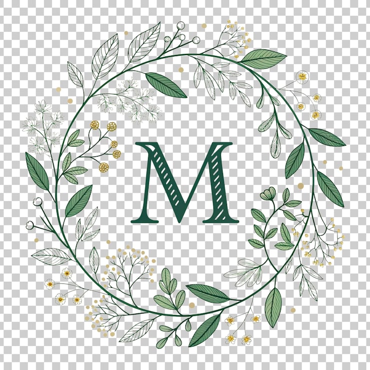PSD zarif çiçekli m monogramı