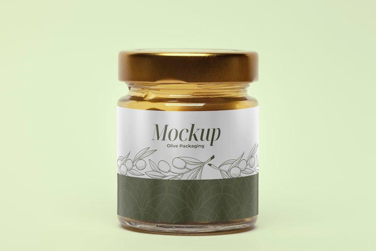 PSD zeytin ambalajı mockup tasarımı