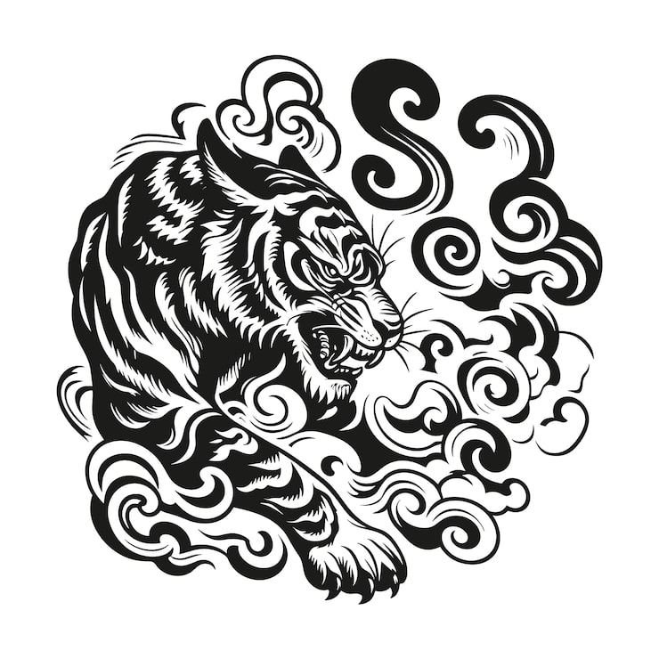 Asian style tiger tattoo illustration