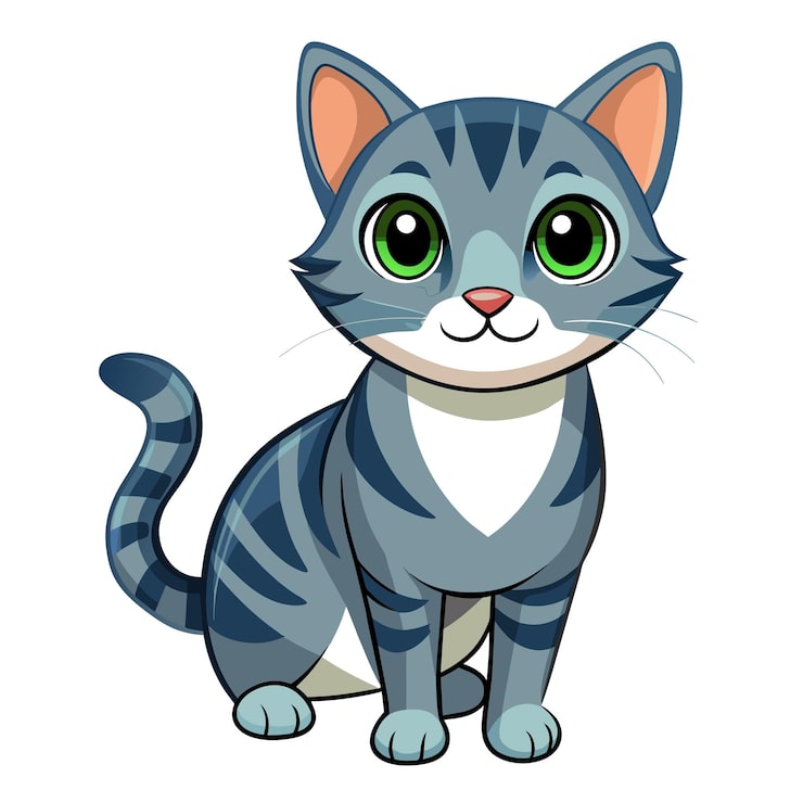 Vector een cartoon kat met groene ogen en een wit shirt