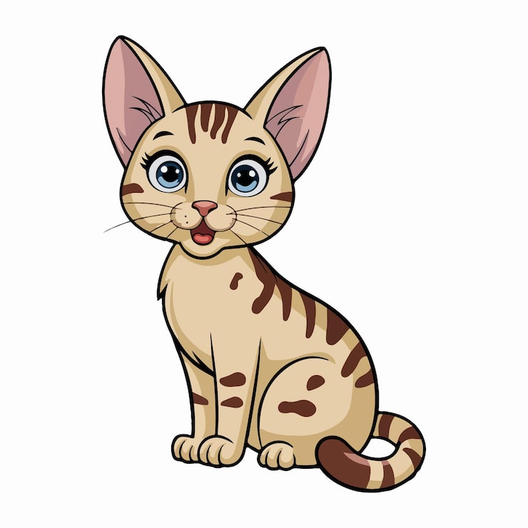 Vector een cartoonkat met een zwart-wit gezicht en een bruine gestreepte staart