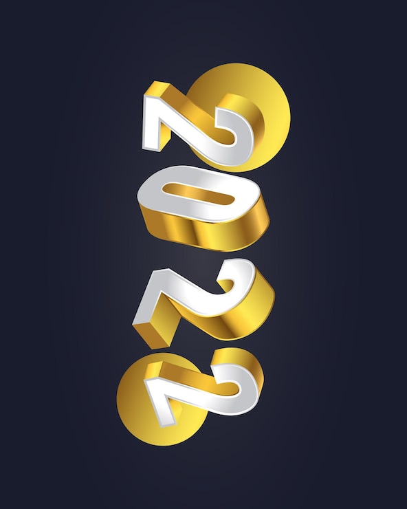 Vector elegant nieuwjaarsbanner- of posterontwerp met 3d 2022-nummers in wit en goudverloop