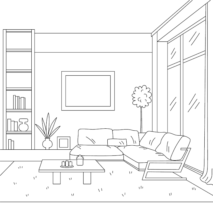 Hand drawn interior design sketches illustration