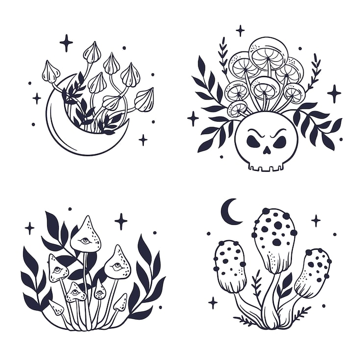 Hand drawn mushroom outline illustration