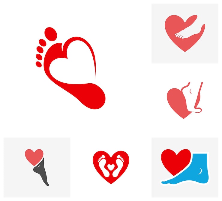 Set van Love Foot logo vector sjabloon Creative of Foot logo ontwerpconcepten