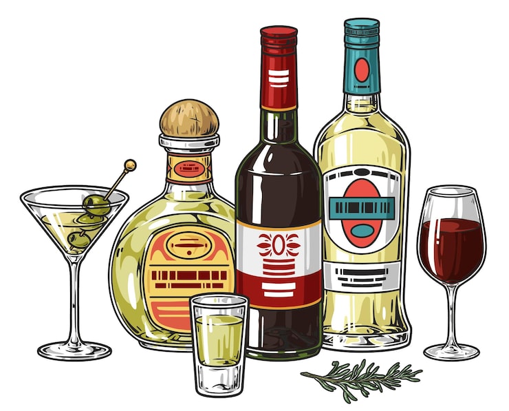 Vektör çeşitli sert alkol renkli etiket