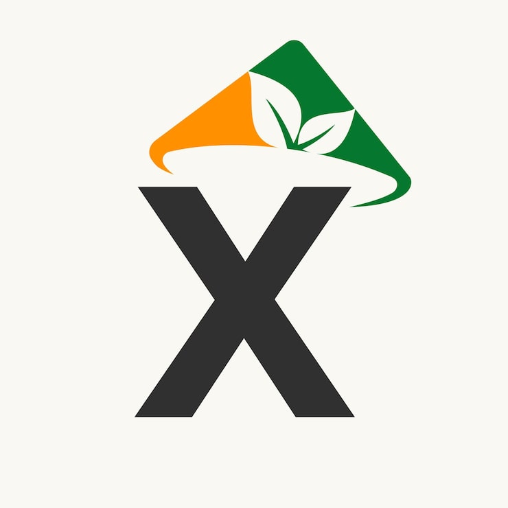 Vektör çiftçi şapka simgesi çiftçilik logotip şablonu ile x harfi konseptinde tarım logosu
